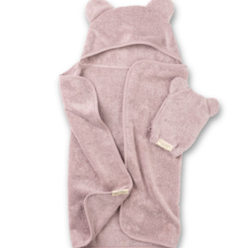 Hooded bath towel set- teddy bear - orchid