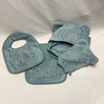 Towel, bib and burp set - terry cloth - aqua blue - out of stock