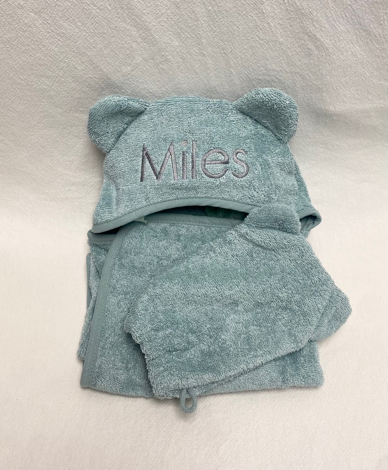 Towel, bib and burp set - terry cloth - aqua blue - out of stock - Image 3