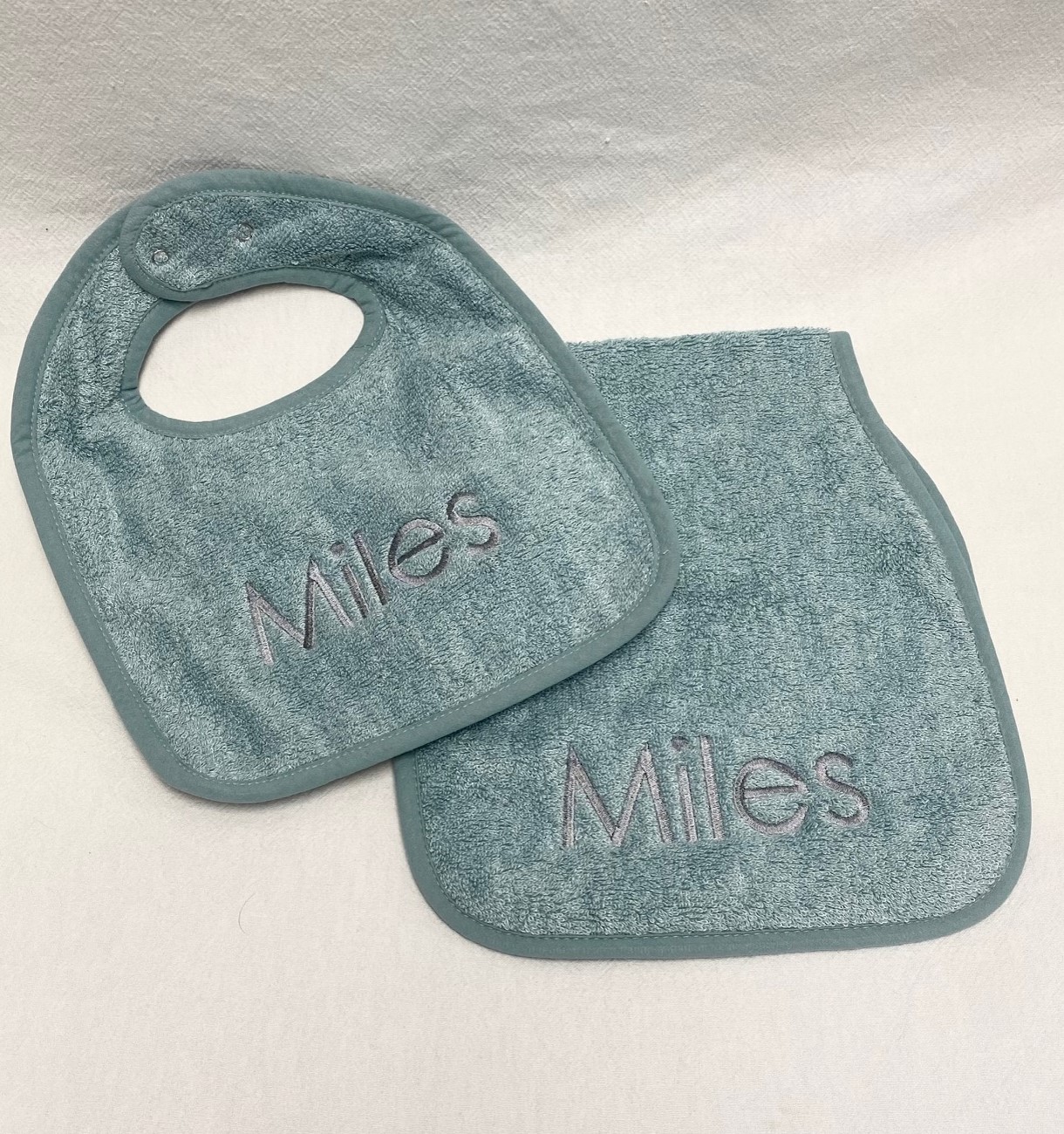 Towel, bib and burp set - terry cloth - aqua blue - out of stock - Image 2