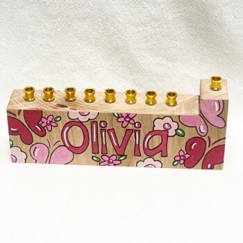 Child's menorah - butterflies and flowers