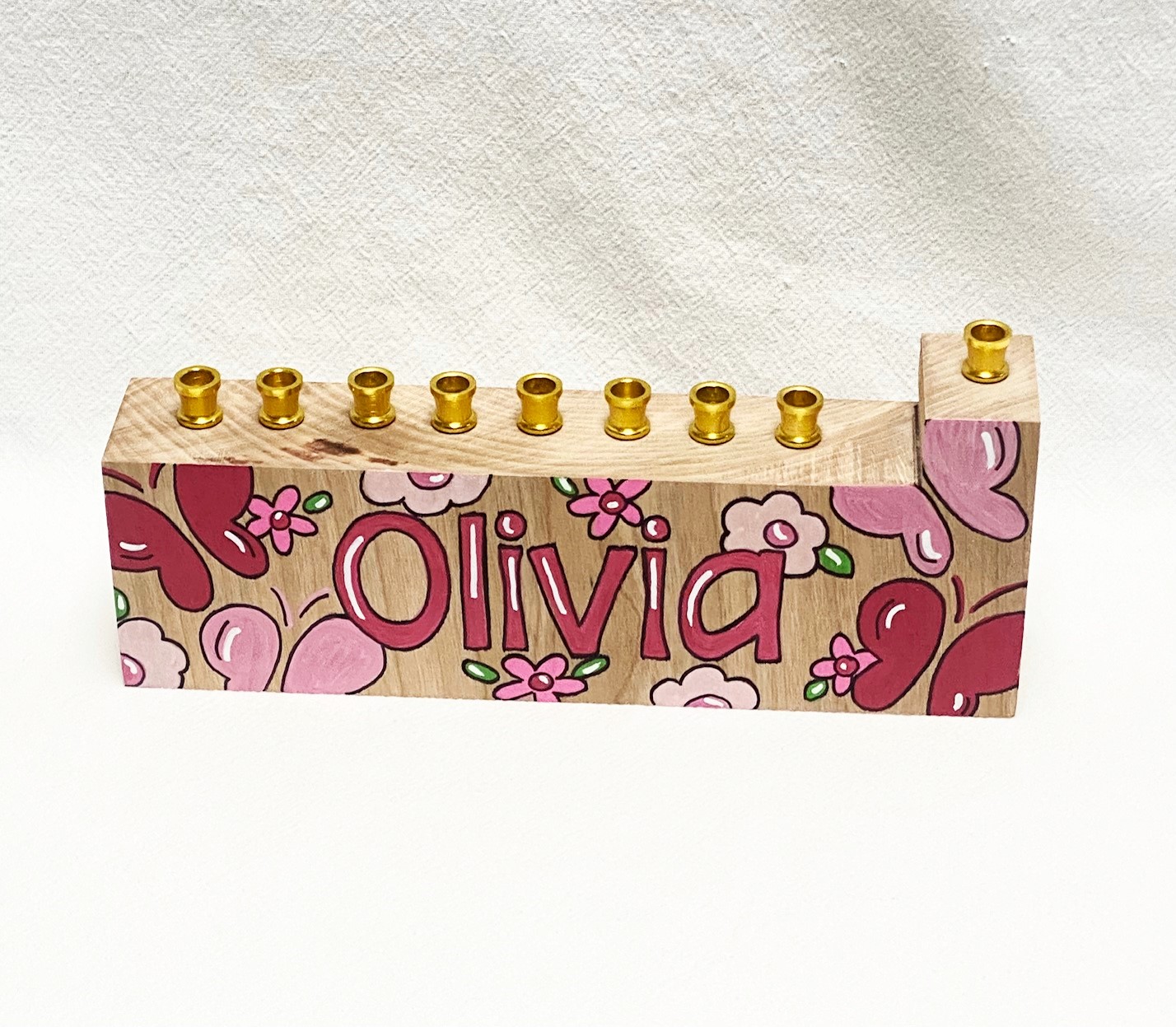 Child's menorah - butterflies and flowers