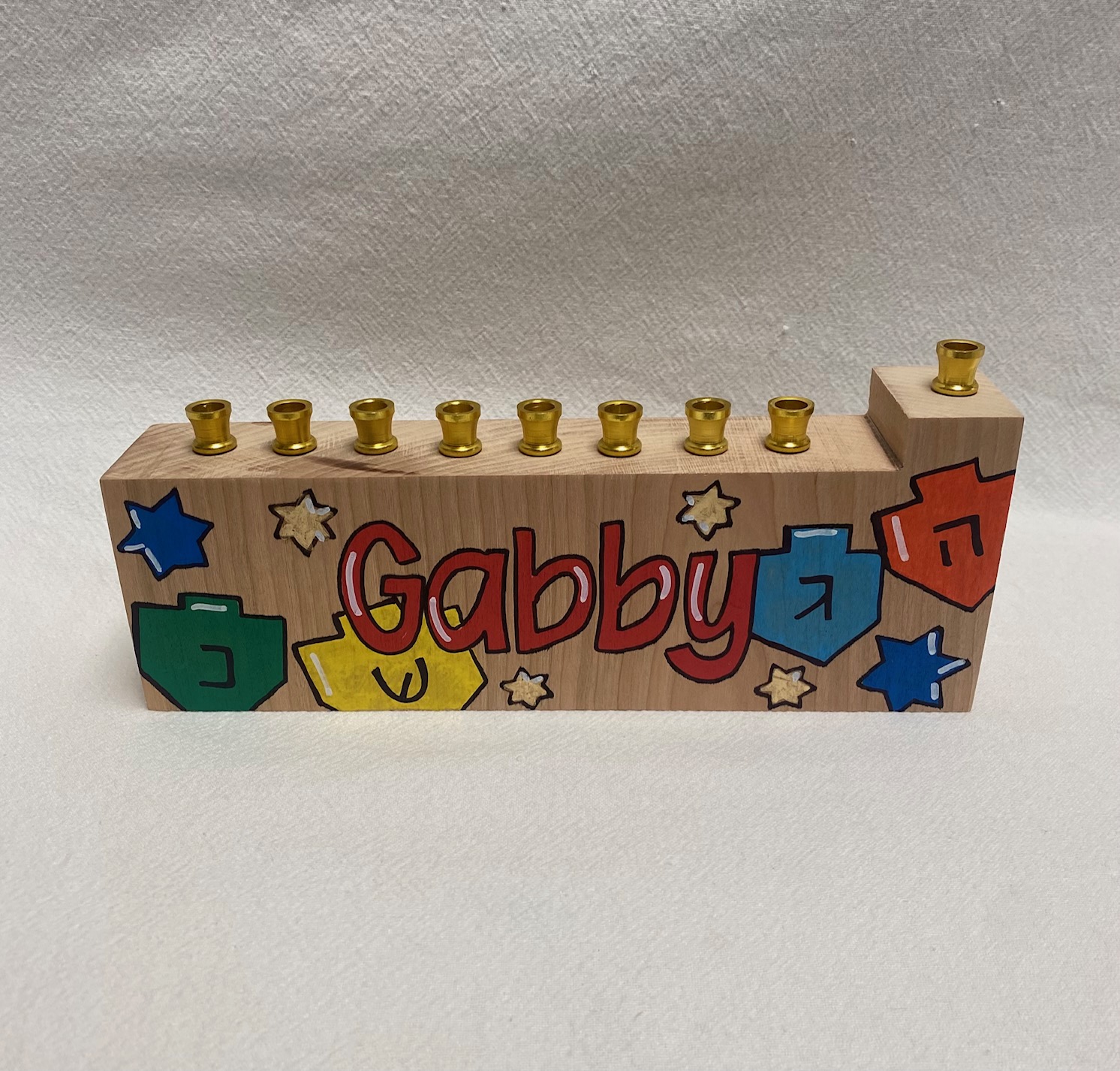 Child's menorah - dreidels and stars - blues and more - Image 3