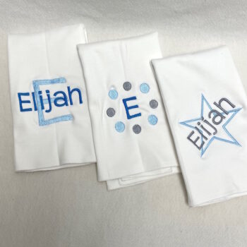 Burp cloth embroidered set - blues and greys